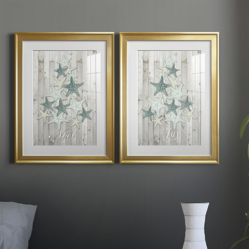 Coastal Christmas III - ensemble de 2 impressions encadrées, H 42,5 po x l 30,5 po x P 1,25 po, Cadre doré
