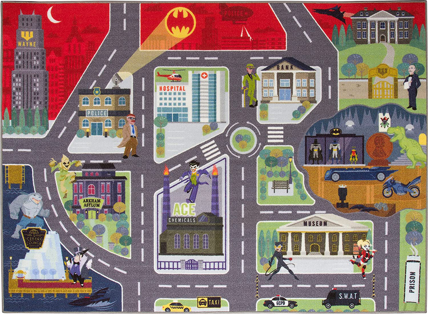 Zoomie Kids Batman Gotham City Road Car Educational Learning Game NonSlip  Kids Rug Carpet Classroom Playroom Mat & Reviews