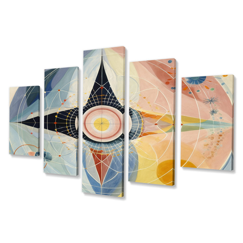 Universal Blossoming Pastel Harmony III - Décoration murale spirales abstraites - 5 panneaux
