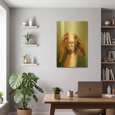 «Got Your Goat V2 C» par Julia Purinton, art mural en métal doré, 12 po x 16 po