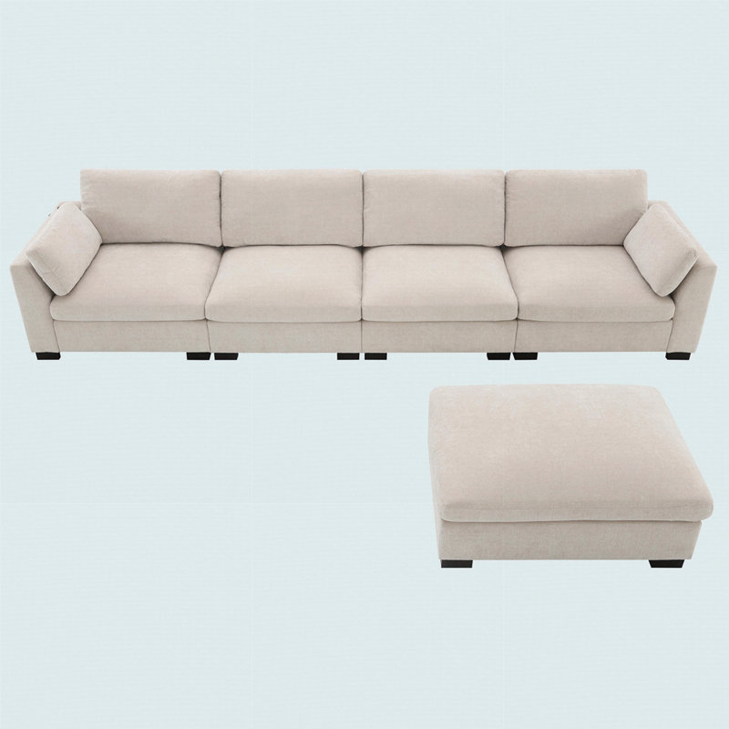 Canapé modulaire de 130 po en forme de L avec table pliante et port double, Chenille beige