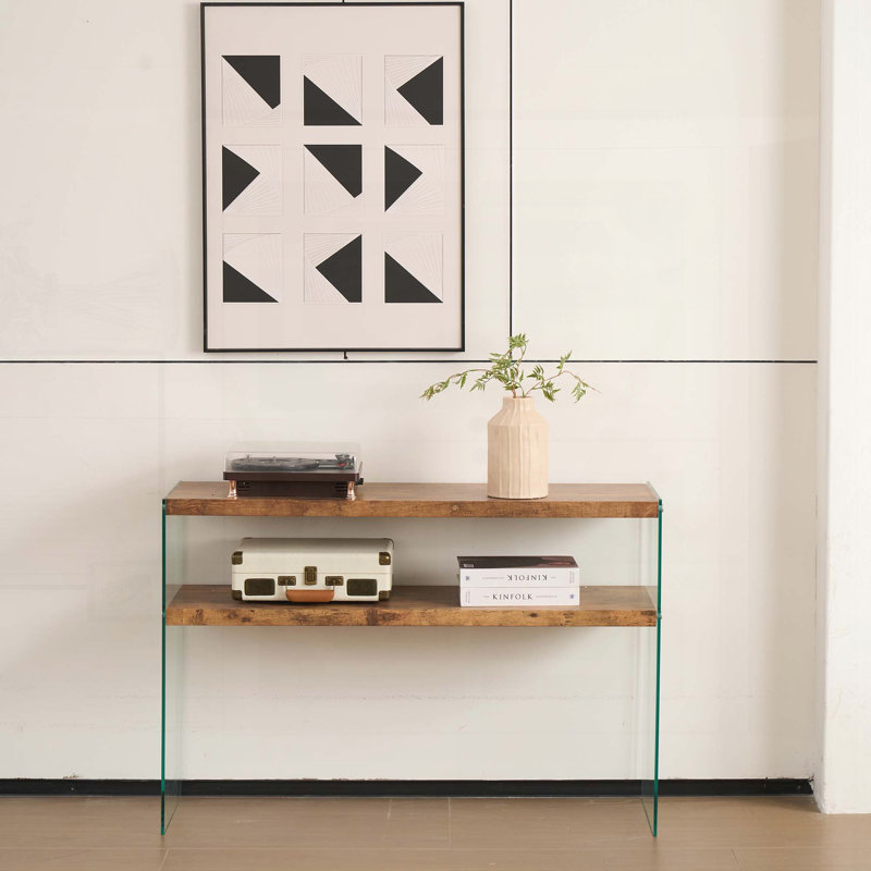 MDF Console Table, Big Side Table, Walnut Tempered Glass Desk,Entry Table