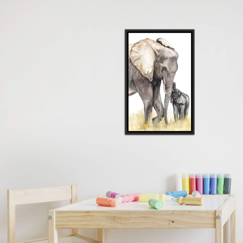 Décoration murale éléphant, H 26 po x l 18 po x 1,5 po, Toile encadrée noir délavé