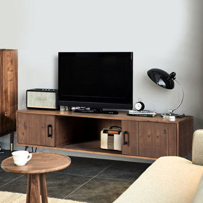 Meuble média industriel en bois récupéré avec rangement - bois massif, finition naturelle, pour le salon, armoire de style 60 po de profondeur x 18 po de largeur et 20 po de hauteur