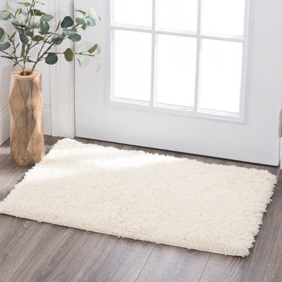 Alana Transitional Solid Cream Polypropylene Rectangle Shag Area Rug, 2' x 3'