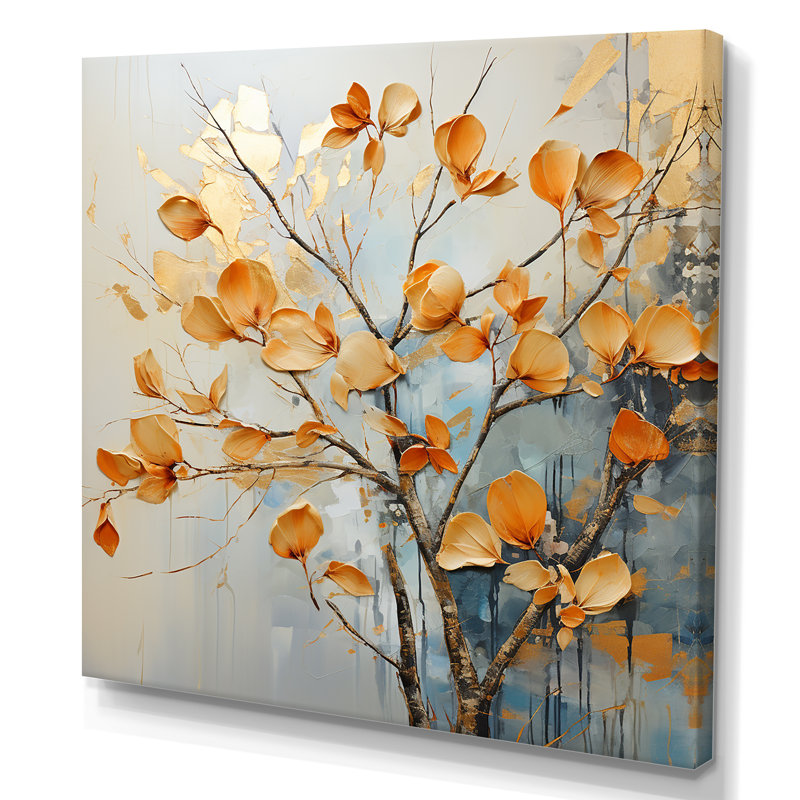 Feuilles d'or et d'orange dans la brise I, Toile tendue, H 16 po x l 16 po