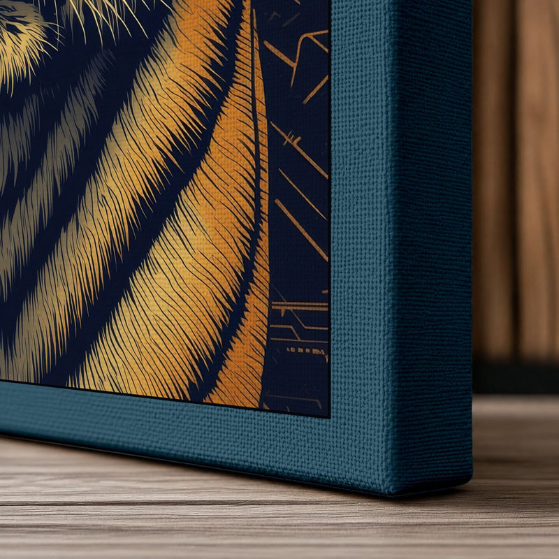 Tiger and Mandala Japandi - Wrapped Canvas, 18x12 - 45.7 x 30.5 cm, Teal Border