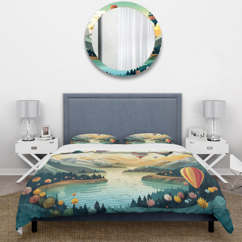 Hot Air Balloon Off Into The Sky I BeddingMicrofiber / Polyester Duvet Cover Set, Twin Duvet Cover + 1 Standard Sham