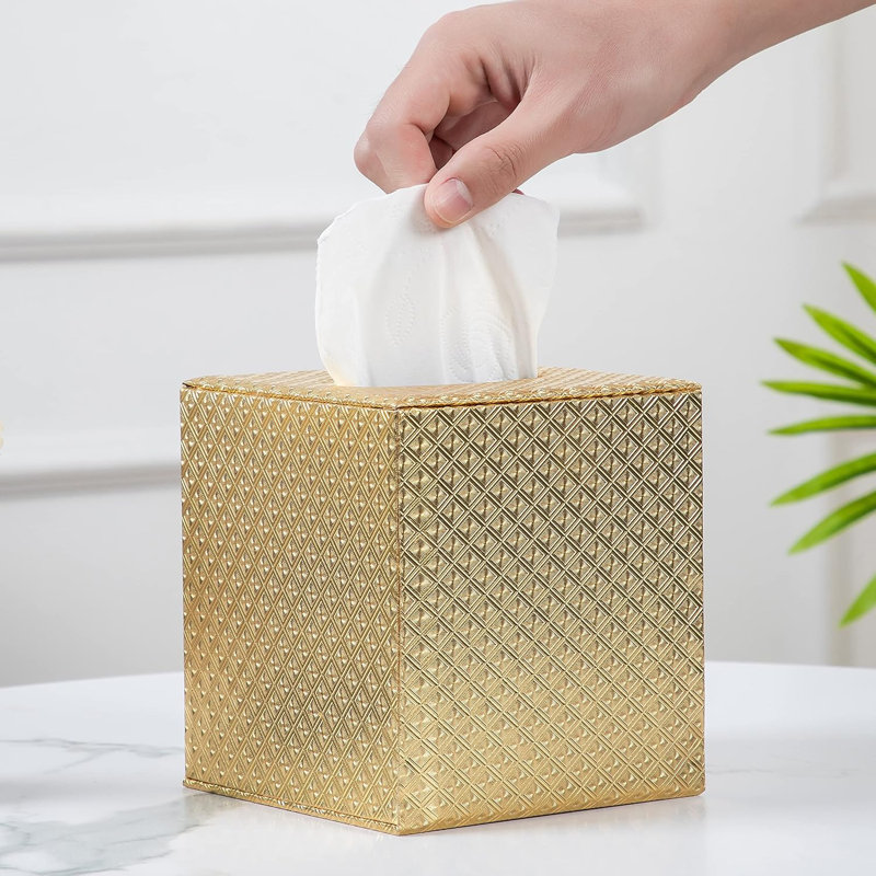 Square PU fabric Tissue Box Cover, Gold