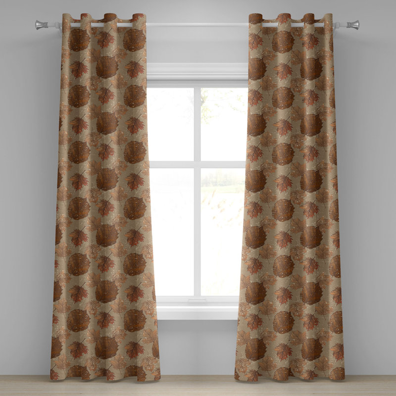 Red Barrel Studio Autumn Leaves Grommet Curtain Grunge Romantic Leafy 50" x 72" Dark Khaki Fawn, 50" W x 120" L
