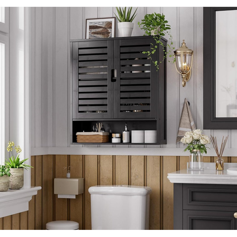 Elegant Bamboo Wall Cabinet-Space-Saving Bathroom & Over-Toilet Storage, Black
