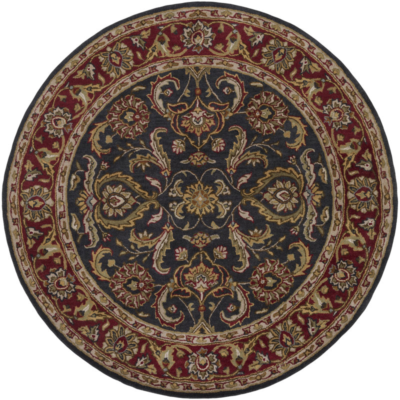 Tapis oriental en laine touffeté à la main rouge vif / gris anthracite Dvorak, Rond 3 pi 6 po