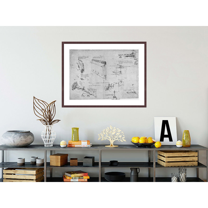 Military Machines fol. 34v-a from the Codex Atlanticus by Leonardo da Vinci -Framed Giclee Print, H 32,16 po x l 41,5 po