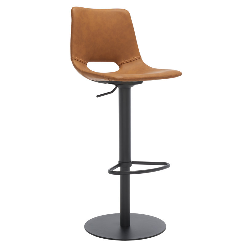 Swivel Upholstered Adjustable Height Counter Stool with Metal Frame, Cognac/Black