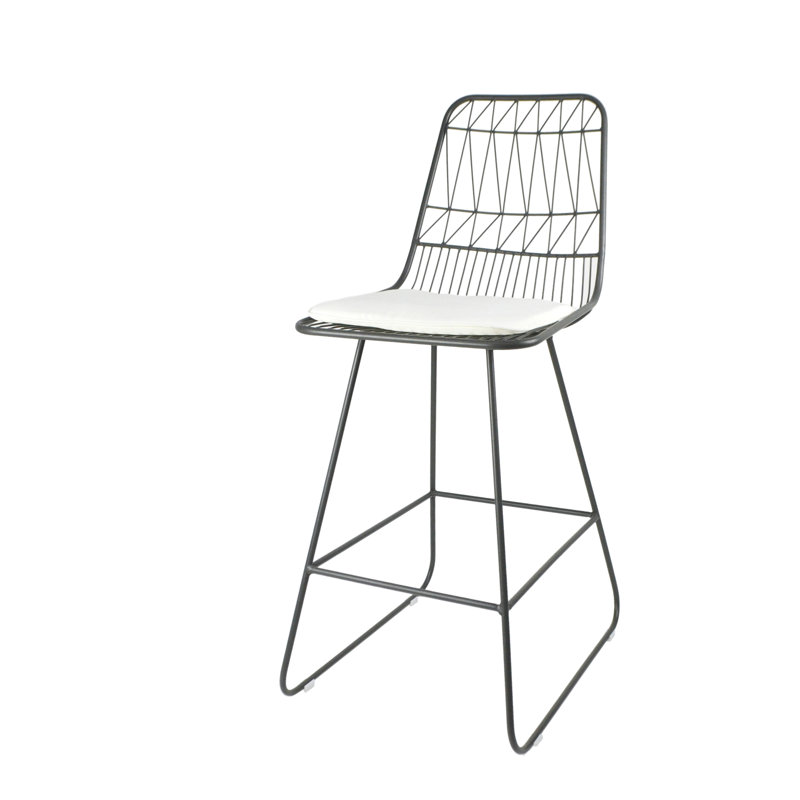 Gray Iron Outdoor Counter Stools with Off-White Cushions, Set of 4