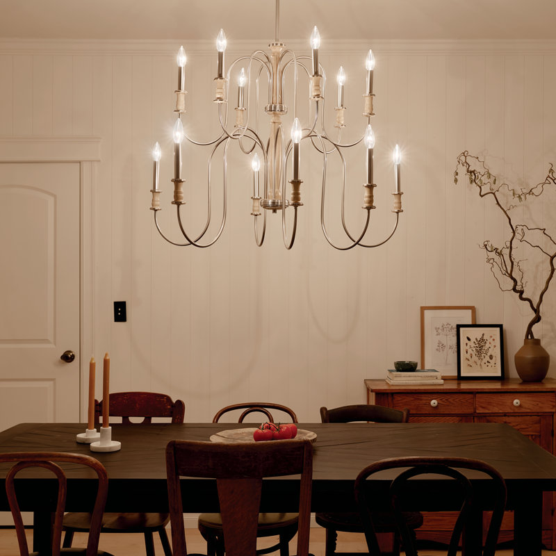 Lustre noir 12 lumières Karthe, Nickel brossé