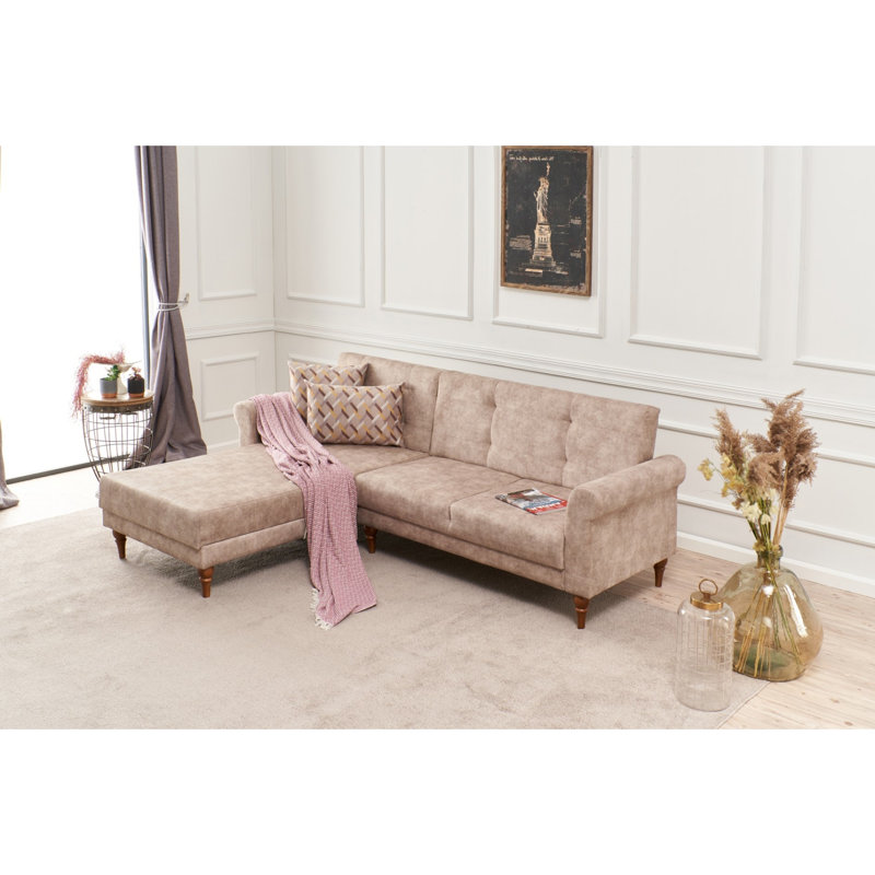 Canapé modulaire à méridienne rembourré igourdane, Accoudoir à gauche (vu de face), 100 % polyester crème