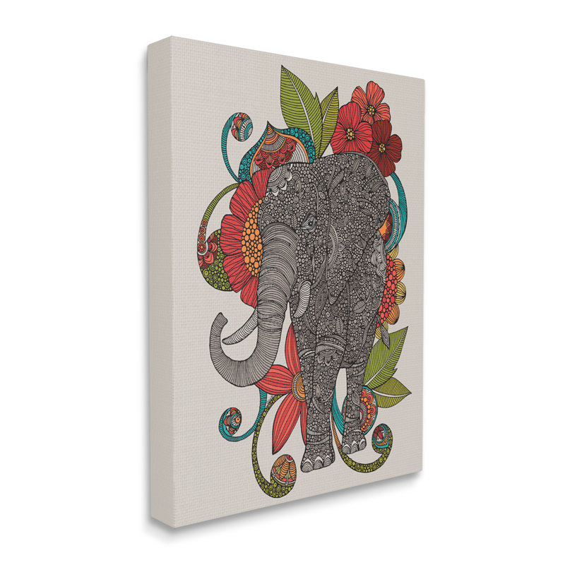 " Wild Elephant Surrounded Elaborate Flower Mandala Patterns " by Valentina Harper, Wrapped Canvas, 20" H x 16" W x 1.5" D