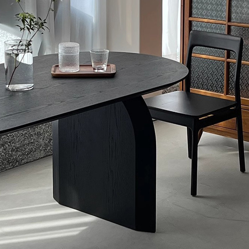 Table simple en bois massif ovale noir simple, H 29,52 po x L 94,48 po x l 35,43 po