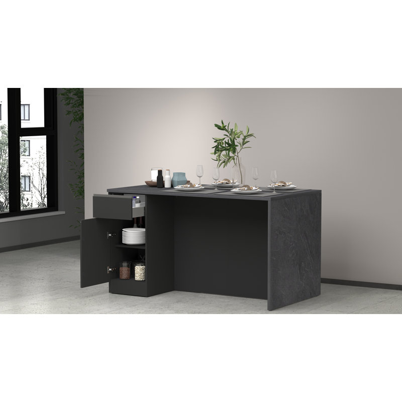Caymitte 160 cm W Kitchen Island with, Anthracite Grey/Grey