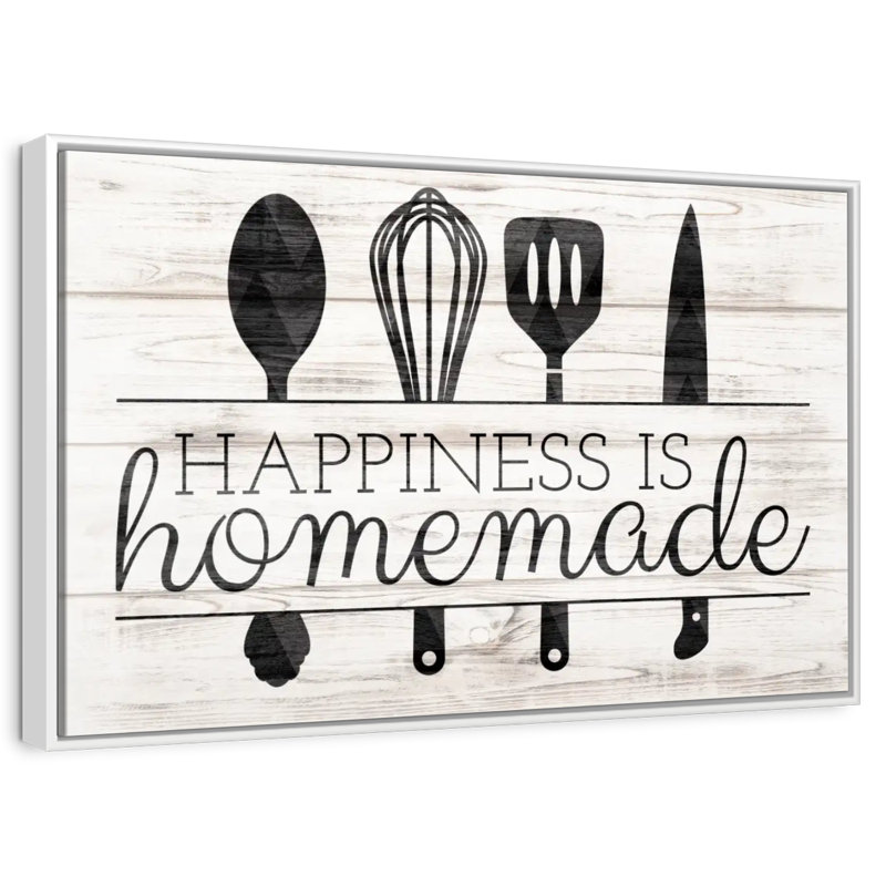 Happiness Is Hommade Kitchen Tools, 46 po x 31 po, Cadre flottant blanc