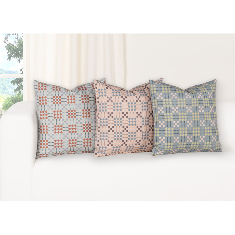 Coussin décoratif à motif géométrique Gridwork, Polyester, Rose, Square 16"