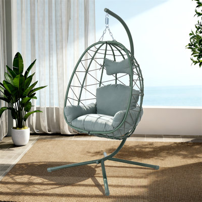 Fauteuil suspendu suspendu en osier avec support et coussin lavable pour patio