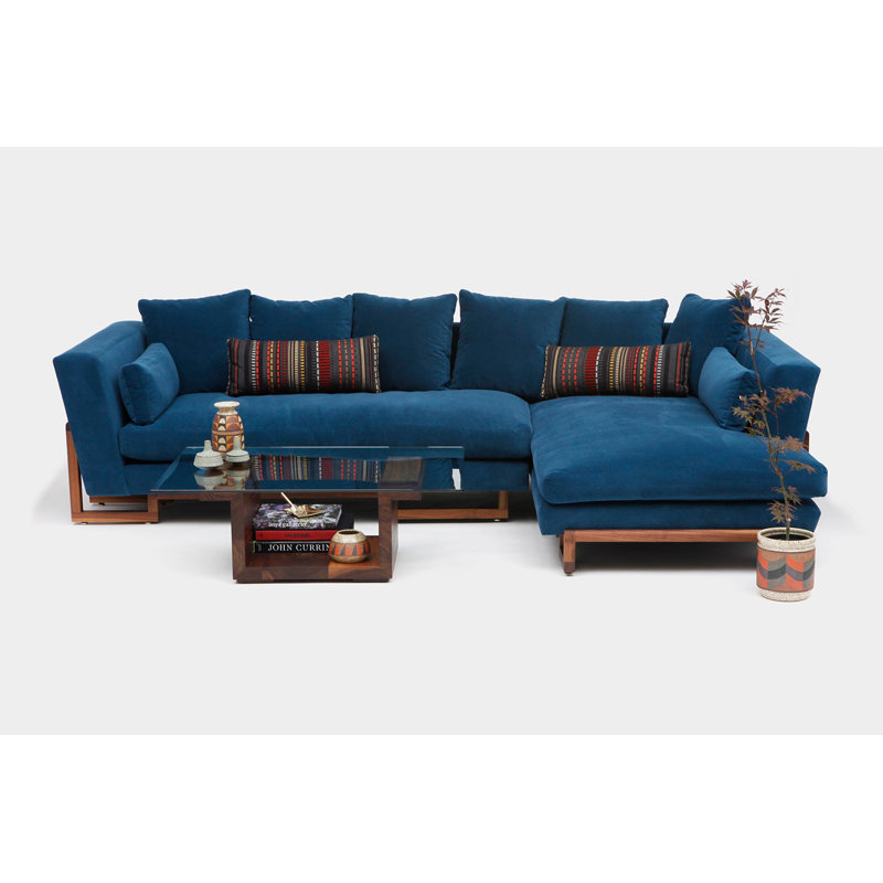 LRG 114" Wide Sofa & Chaise, Admiral, Solid Walnut, No Trays
