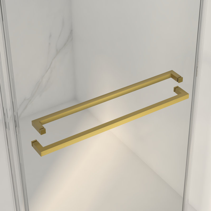 56-60"W X 70"H Frameless Double Sliding Shower Door,5/16" (8Mm) Thick SGCC Tempered Clear Glass,Double Side Easy Clean Coat,Brushed Gold Finished With Buffer