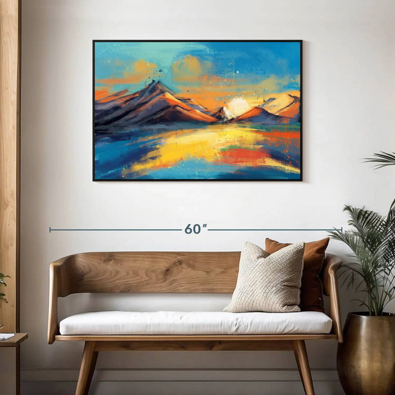 Coucher de soleil, paysage de Quenby, Cadre flottant noir, 43 po x 29 po