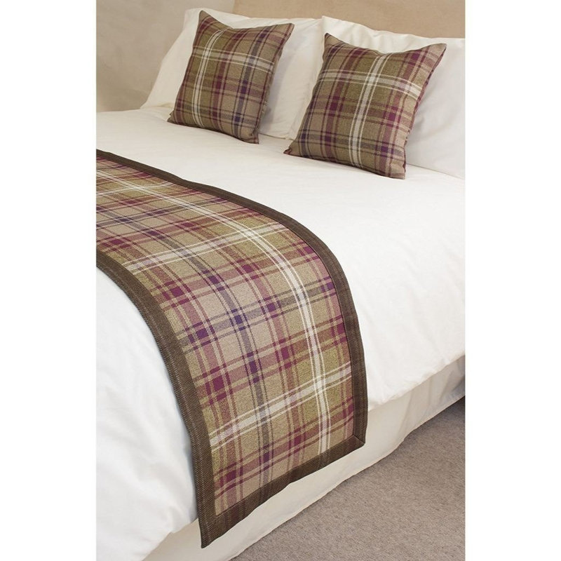 Griffith Plaid Square Throw Cushion, Mulberry, 43 x 43cm