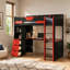 Lit mezzanine en bois pour lit simple avec bureau en U, lumières à DEL intelligentes et ports USB-132515808-132515809