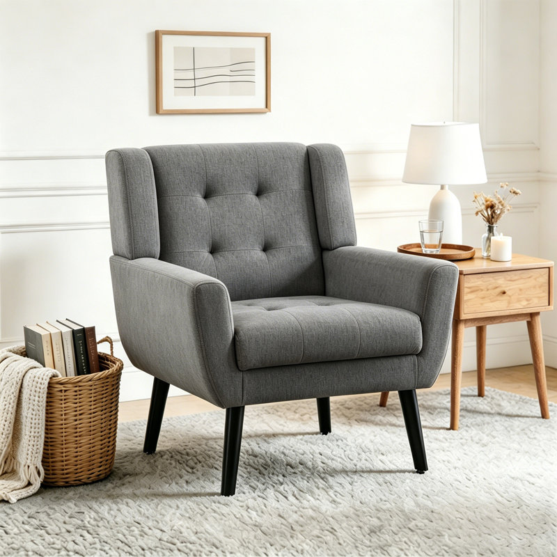 Fauteuil d'appoint Bolanle, Lin gris pâle