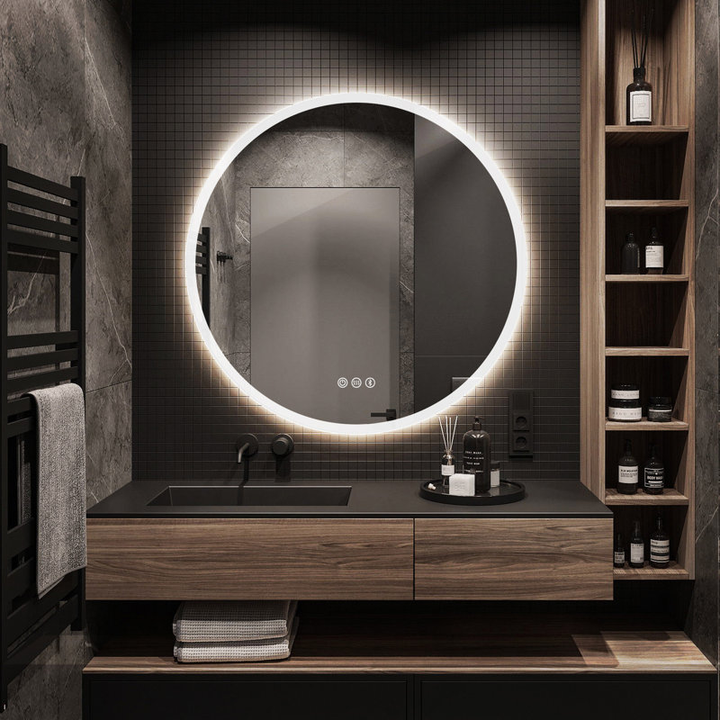 Miroir de salle de bain mural à DEL avec interrupteur, miroirs de salle de bain muraux, 23,53 po x 23,53 po