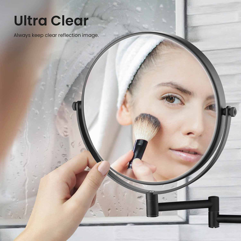 Matte Black Extendable Metal Round Wall Mirror with 5x Magnification
