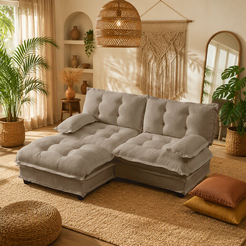 Canapé modulaire moderne en L de 77 pouces avec repose-pieds et coussins en chenille pour un confort et un style ultimes