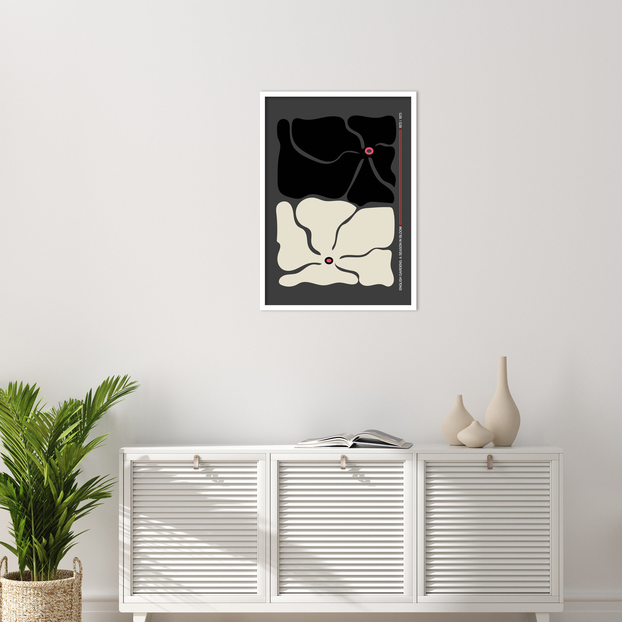 Two By Two Flower Grey by Frances Collett, White, 33" H x 24" W x 1" D