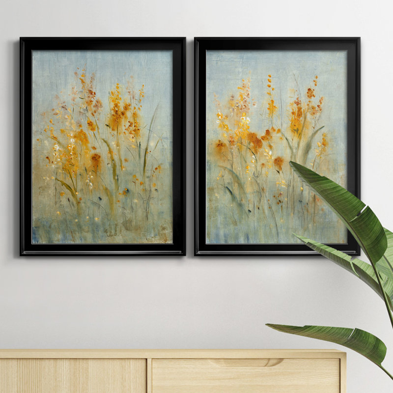 Vaporisateur de fleurs sauvages I - ensemble de 2 peintures sur toile encadrées, H 24,5 po x l 18,5 po x P 1 po, Noir