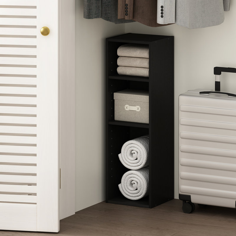 Étagère de rangement à 3 niveaux pour vêtements et garde-robe Shavon, 10 po de largeur, Bois noir