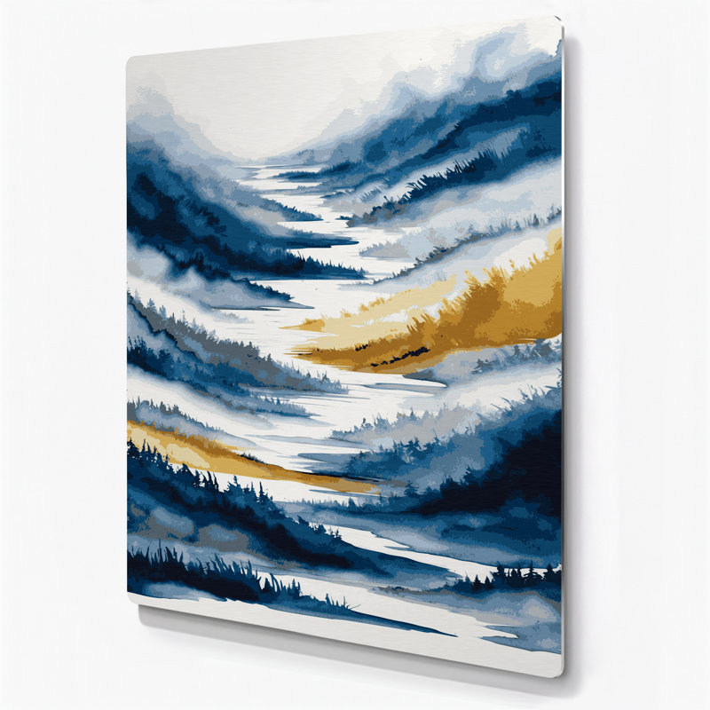 Aquarelle, paysage, 38, art mural gris en métal, H 30 po x l 20 po