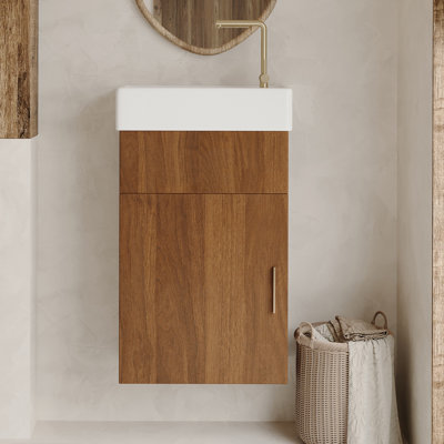 Meuble-lavabo flottant avec lavabo en céramique pour petite salle de bain