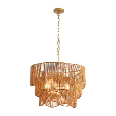 Luminaire suspendu de style lustre en rotin de style bohème à 7 lumières E26 tissé à la main pour la salle à manger et le salon