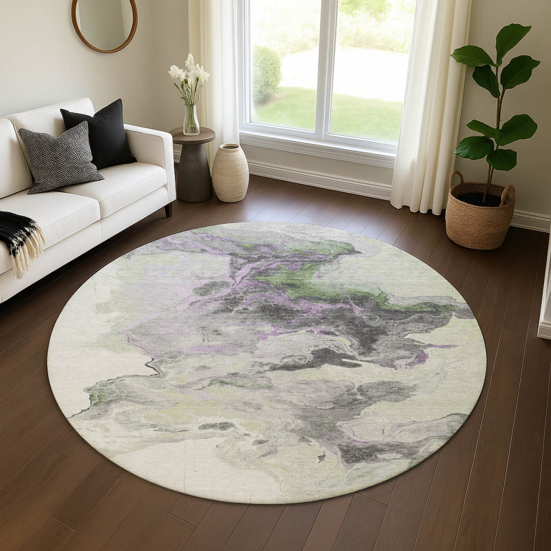Premium Machine Washable Mehara AMF1688 Abstract Rug, Round 8'