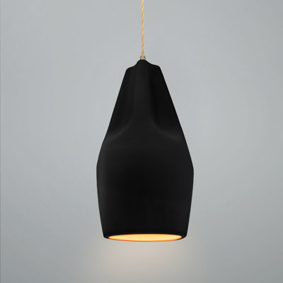 Radiance - Tall Crease 1-Light Pendant - Carbon Matte Black with Champagne Gold internal - Antique Brass - Dedicated LED - Beige Twist Cord