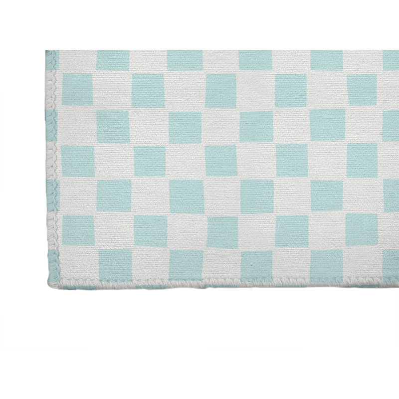 Checkered Kids Play Mat, Rectangle 3' x 5', Light Blue/Blue