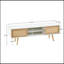 Meuble télé 55,25 po en rotin, portes coulissantes doubles pour rangement, tablette réglable, pieds en bois massif, console télé pour le salon, blanc