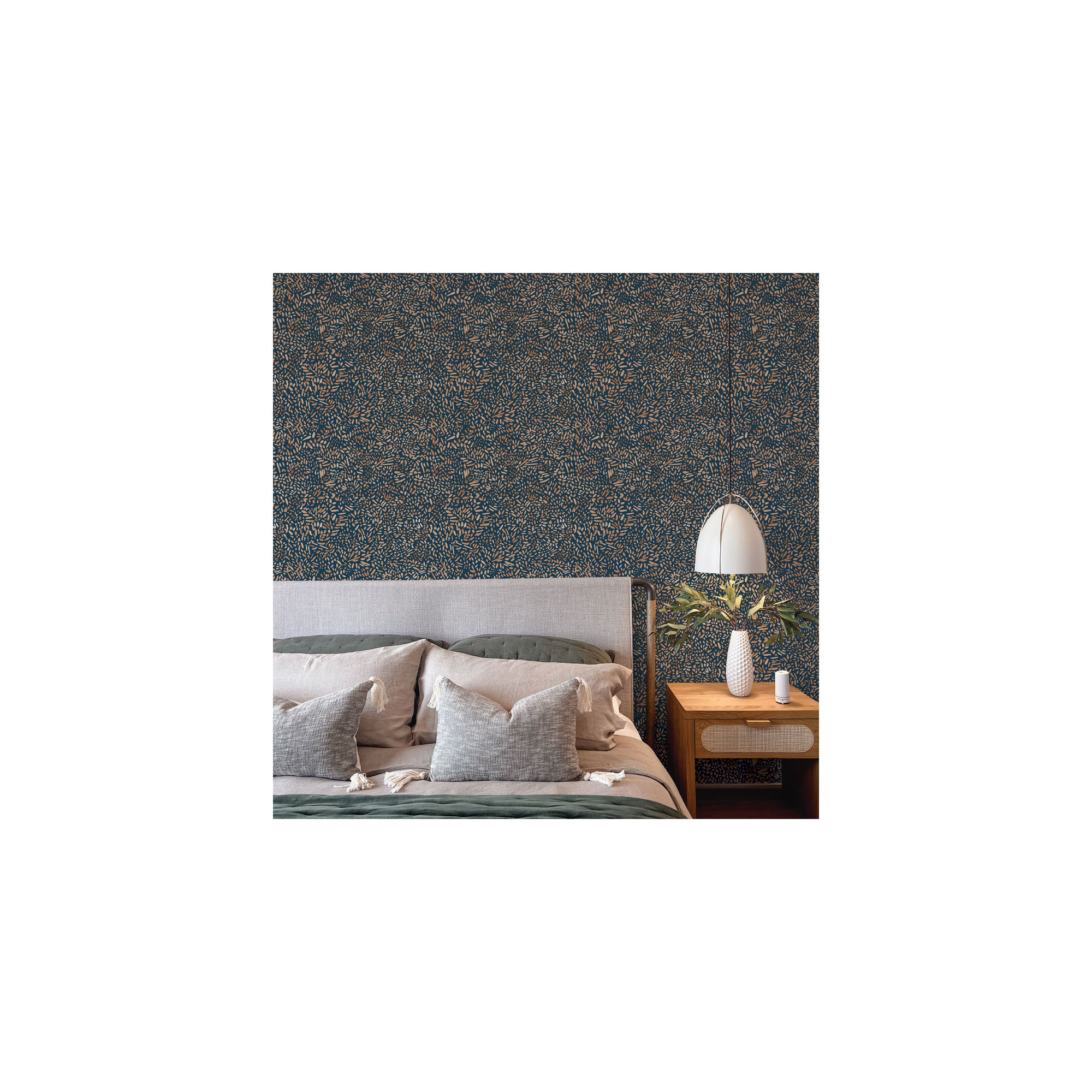 Brushstroke Garden Peel and Stick Wallpaper, Toasted Almond and Navy