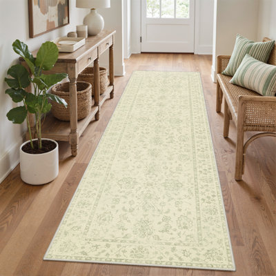 Tapis oriental décoratif à motif floral lavable à la machine Botanical Modern