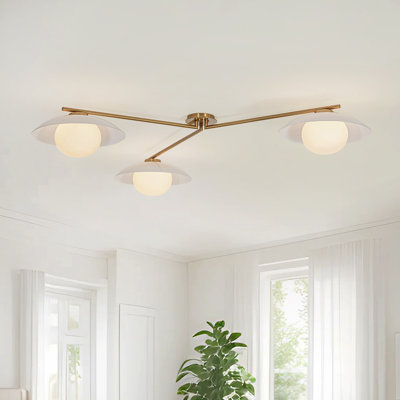 3-Light Mid-Century Linear Frosted Glass Buds Semi-Flush Mount