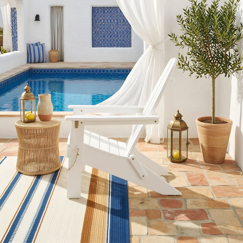 Chaise longue pliante en bois avec accoudoirs, Blanc